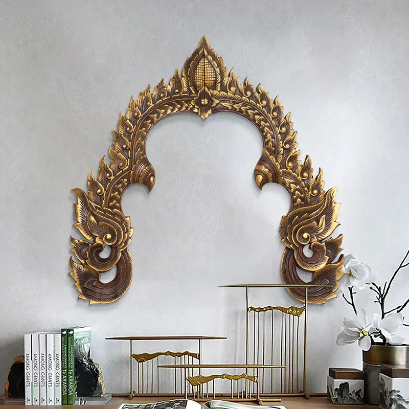 

Thailand hand-carved wooden wall hanging living room porch decoration pendant gold crafts background wall corridor decoration pe