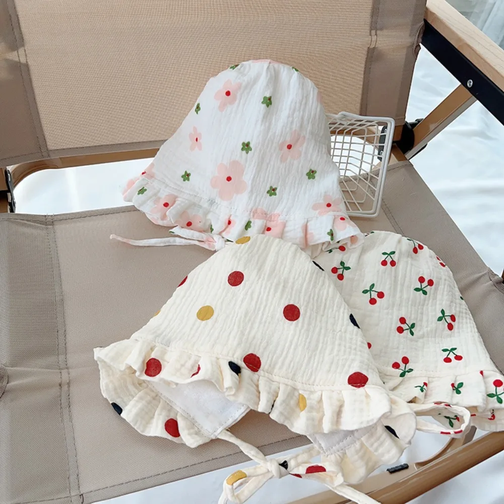 

Милая корейская детская шапка для плода с цветочным принтом вишни, новая шляпа от солнца для новорожденных, мягкая хлопковая шапочка принцессы для младенцев, повседневная шапка