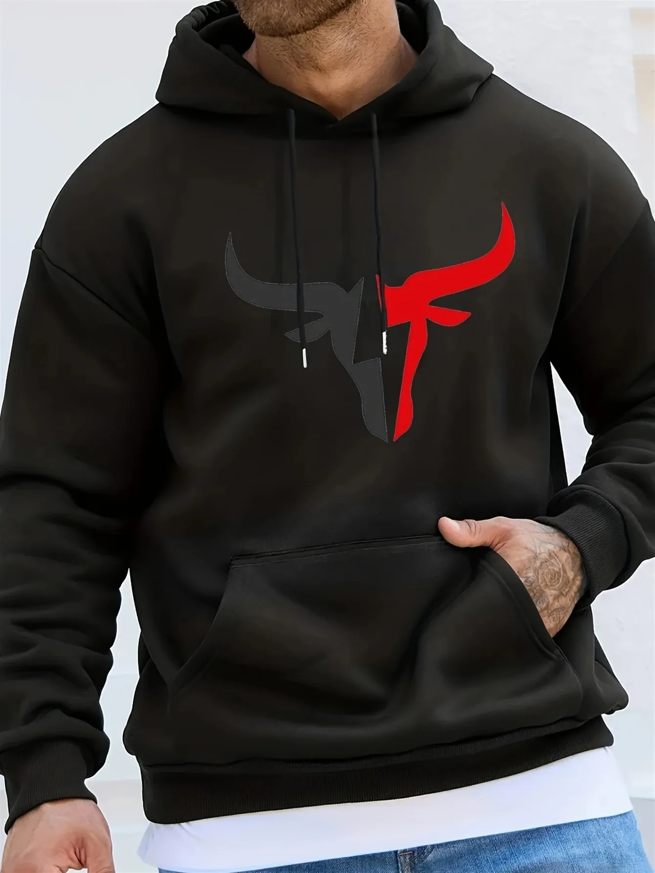 

Мужская и женская толстовка с рисунком «Голова быка и молния» — всесезонная повседневная одежда с прочной горячей передачей