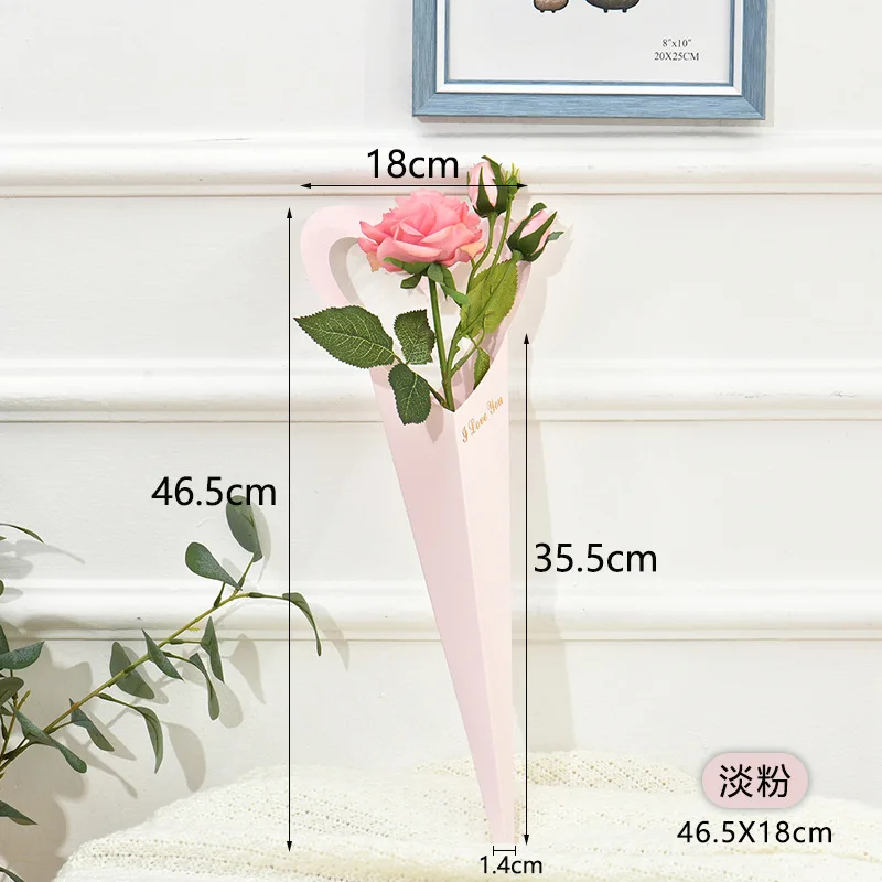 Papieren bloem inpakdoos, Waterdichte verpakking zak met linten, enkele bloem mouw, Love Heart bloemen boeket tassen, 10 stuks pakket