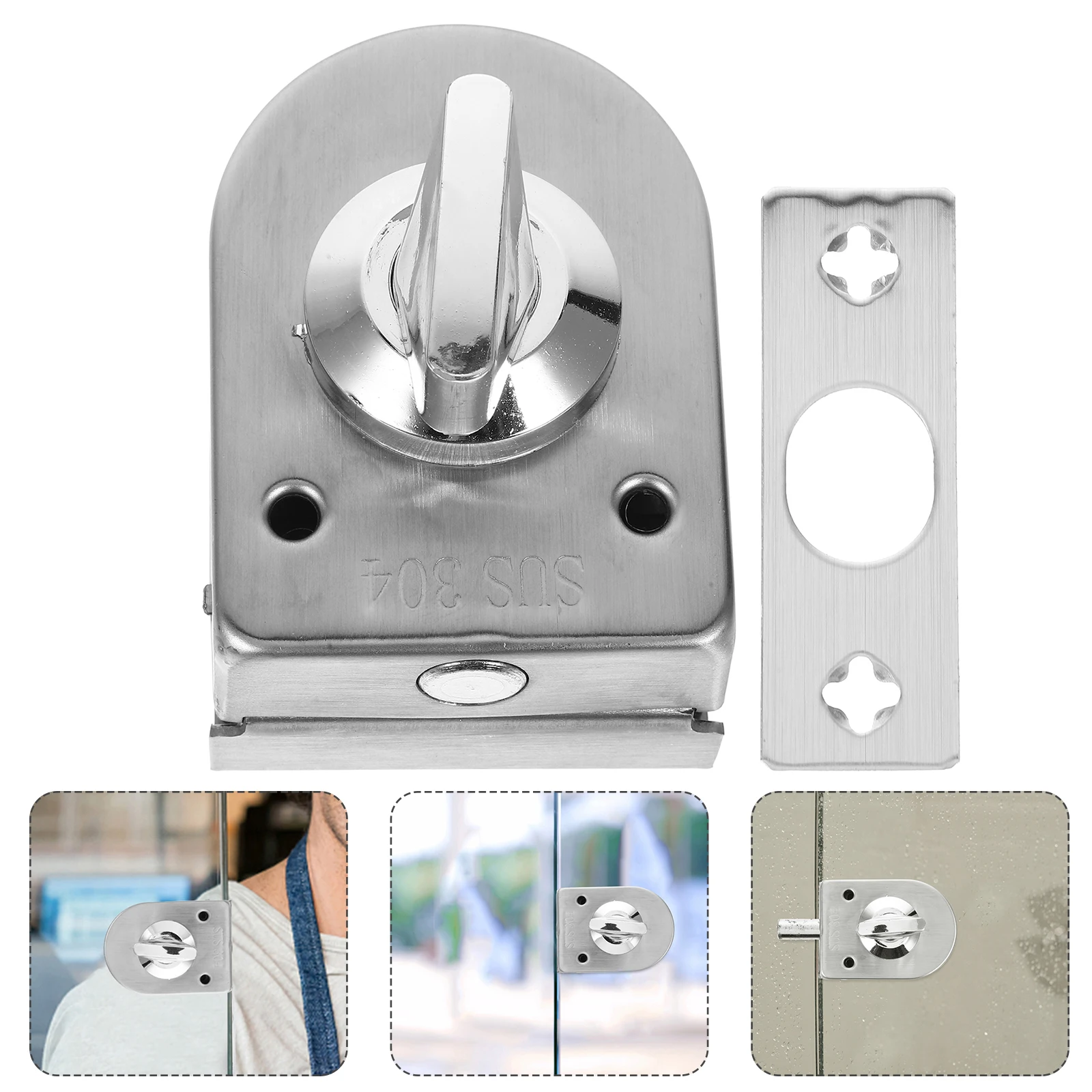 

1 set Adjustable Double Door Latch Lock Stainless Steel Glass Sliding Door Security Barn Bathroom Twist Child Safety