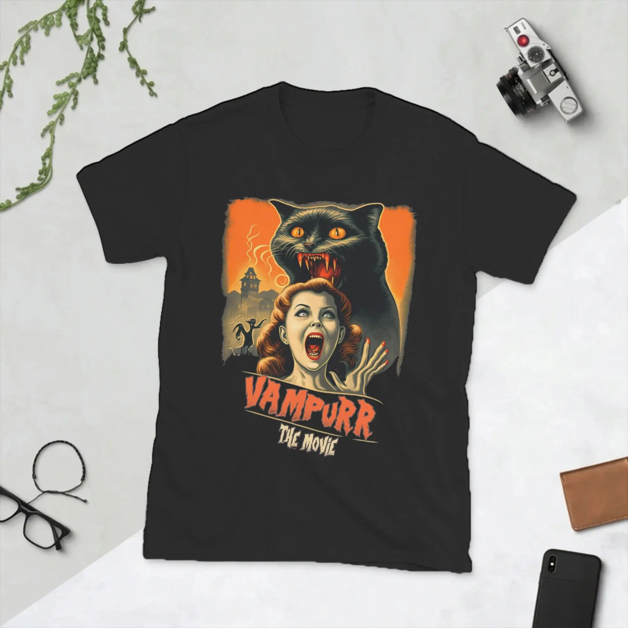 Men's T-Shirts The Return of Vampurr  Novelty Cotton Tee Shirt Short Sleeve Horror Dracula Cat T Shirt O Neck Tops Gift