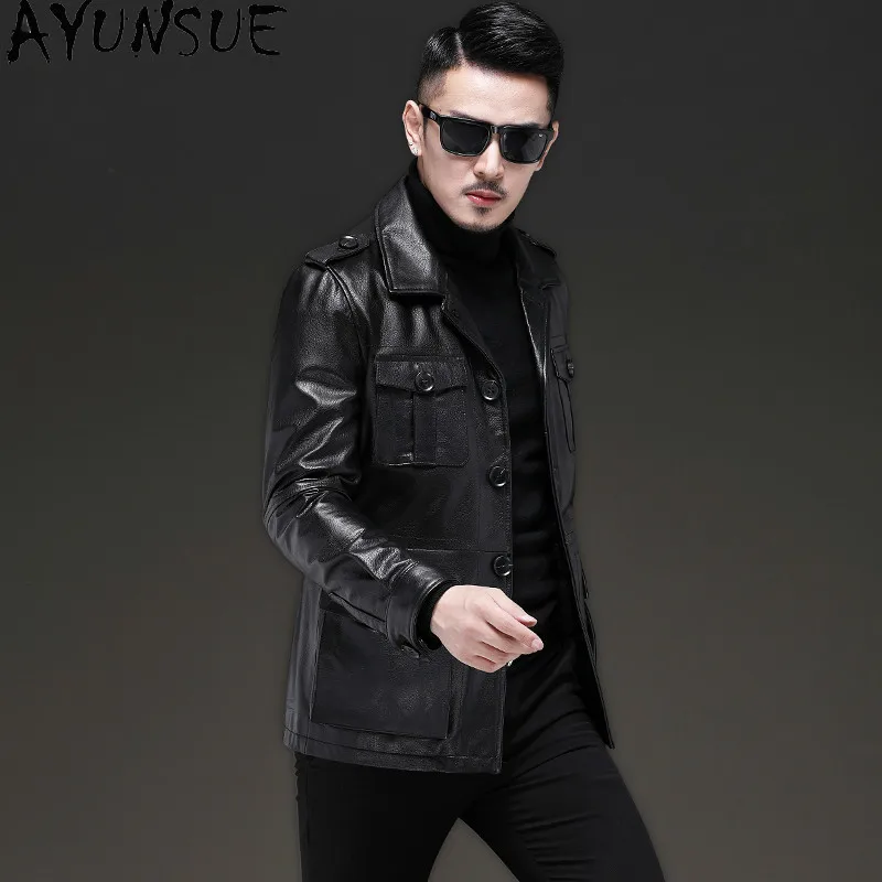 AYUNSUE 2025 Autumn Genuine Leather Jacket Men 100% Cowhide Real Leather Coat Slim Men's Cow Leather Jackets 19-203 KJ3285