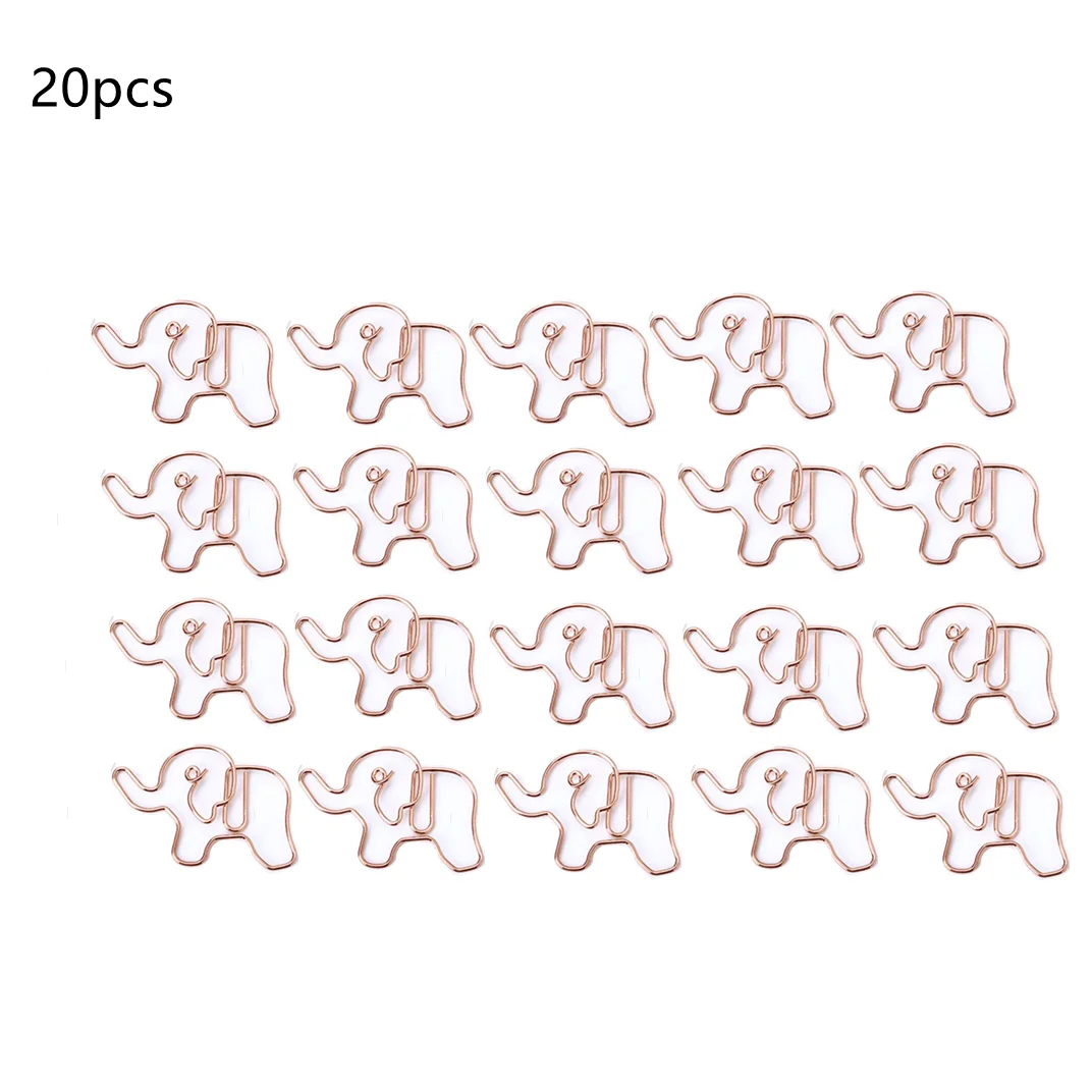 

20Pcs Elephant Shape Paper Clips Cute Rose Gold Bookmarks Photo Memo Ticket Clip Stationery Office School Supplies Gifts Escolar