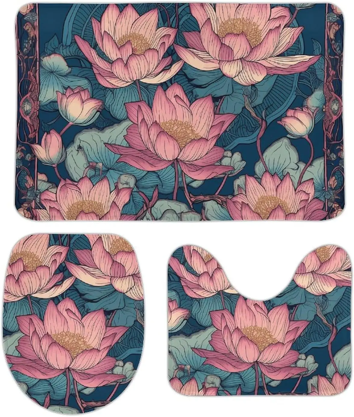 

3-х предметный набор ковриков для ванной комнаты, нескользящий набор ковриков для ванной, коврики для ванной в восточном дизайне, моющийся коврик для ванной с крышкой унитаза, контурный коврик для летучей мыши