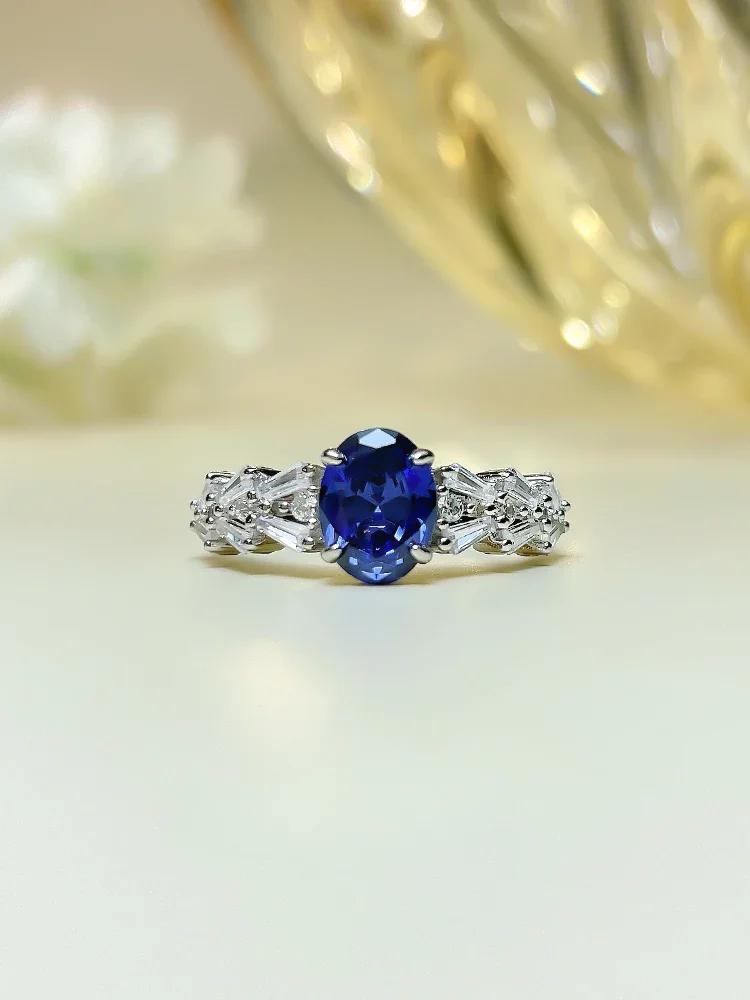 Desire Fashion 925 Danrong Tanzanian Blue Ring Imported High Carbon Diamond Exquisite and  end