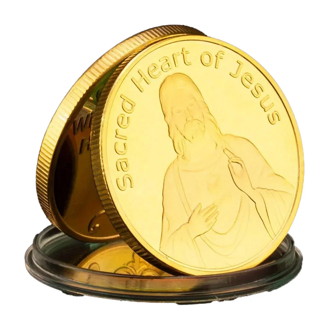 Sacred Heart of Jesus Collectible Coin Gold Plated Jesus Pattern Collection Gift Commemorative Coin