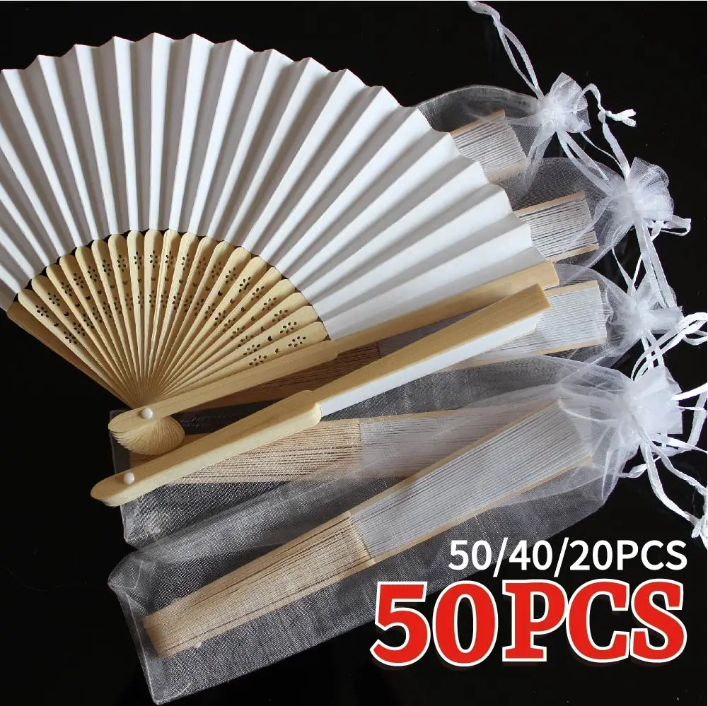 50 Pieces of Personalized Fan Wedding DIY Foldableing Bamboo Paper Adult Fan Kidsren's Calligraphy Painting Practical White Foldableing Fan Wedding Gift, with Gift Bag