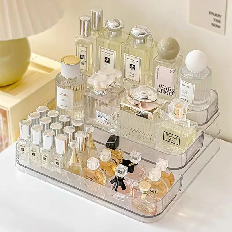 Desktop Perfume Shelf Desktop Corner Makeup Organizer Cosmetics Receiving Box Plastic Display Stand Household Storage Shelf