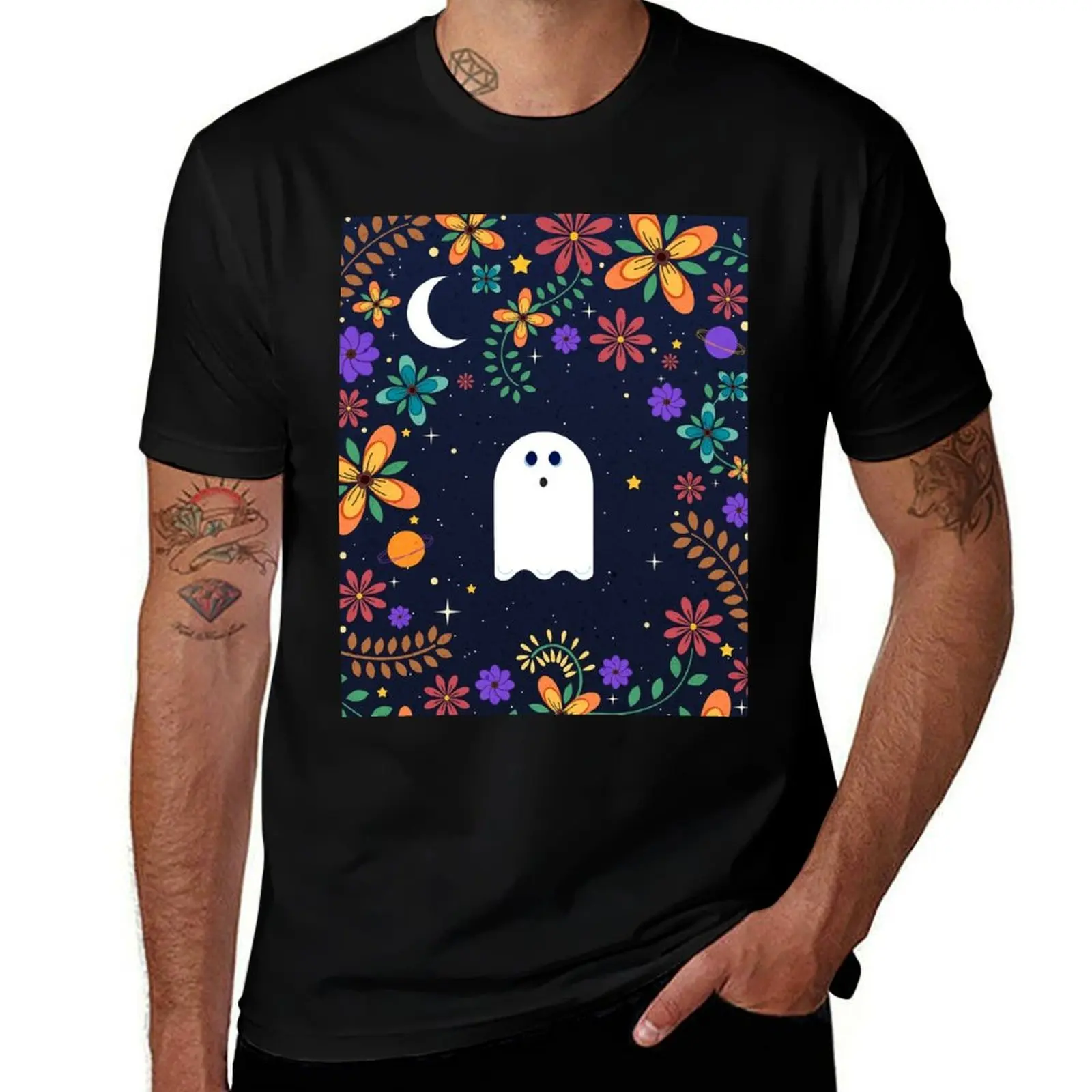 

Spoopy Cute Ghost. Halloween Decor. Cute Ghost Dia De Los Muertos. Orange All Hallows Eve Floral Illustration. T-Shirt