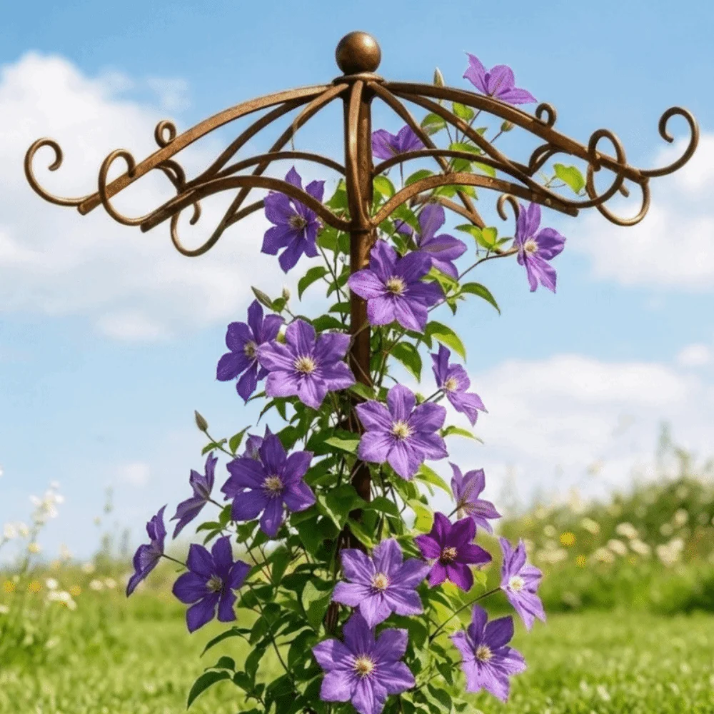 Retro Rusted Umbrella Shape Plant Support Pile Prevent Tipping Over Detachable Bonsai Fixing Rod Weather-Resistant Iron