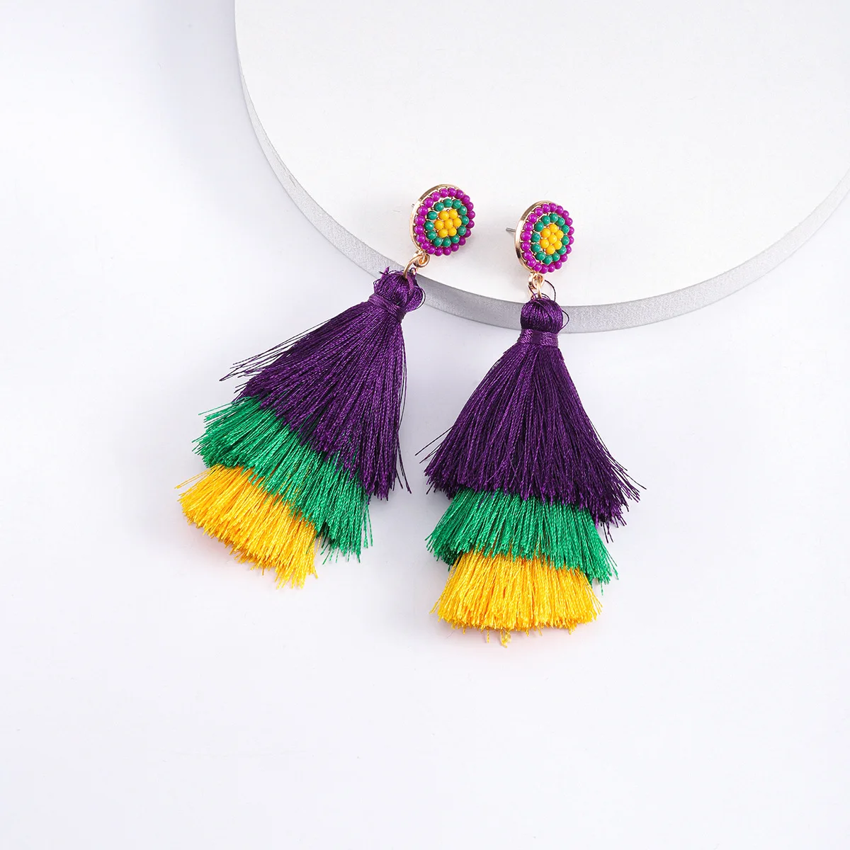 Dvacaman Bohemian Handmade Beaded Tassel Earrings,Perfect Gifts for Daily Wear and Mardi Gras Costume Party