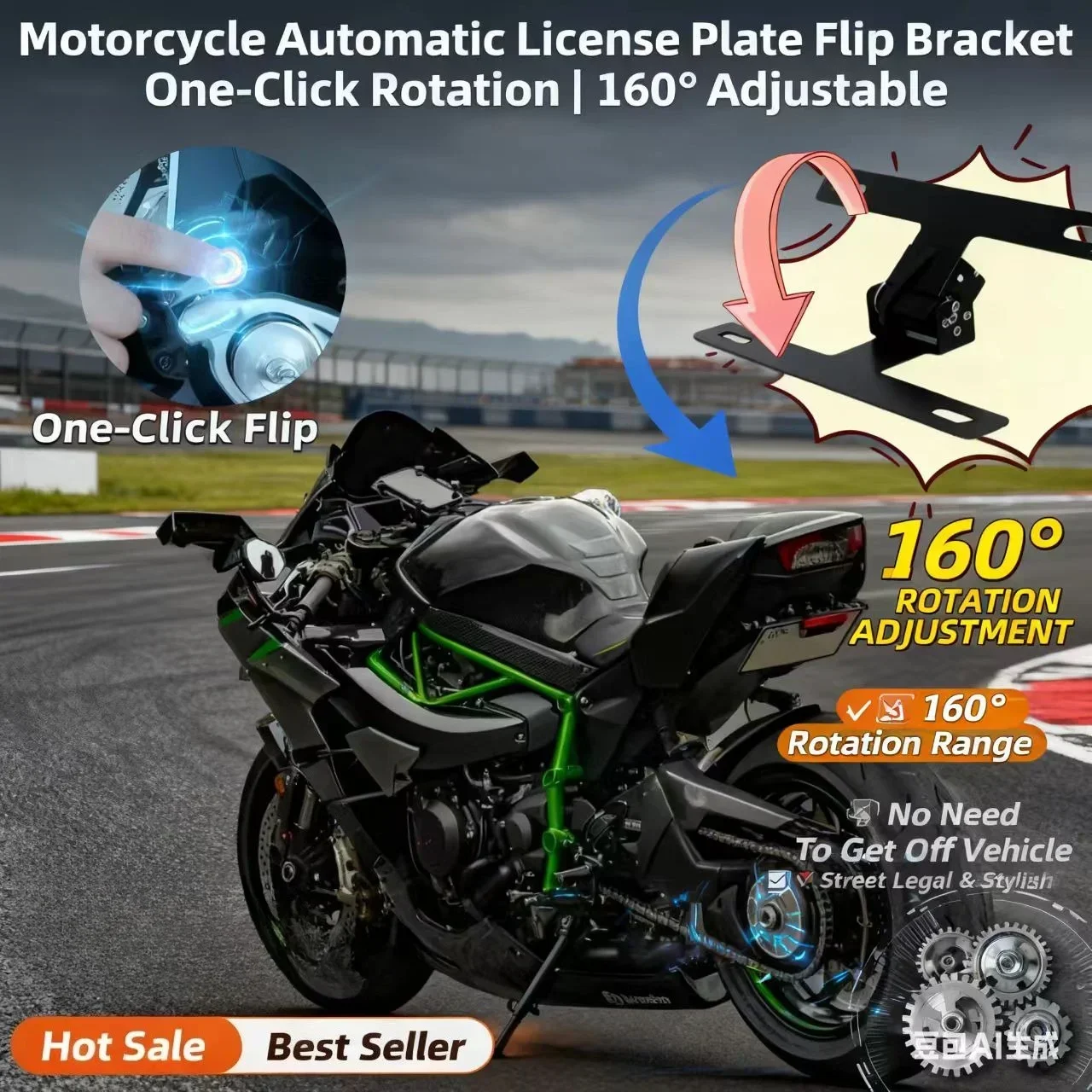 

Для Kawasaki Ninja500 ZX-4R H2 Z900 RS ZH2 Versys1000 KLX230 мотоциклетная автоматическая откидная регулируемая рамка номерного знака с одной кнопкой