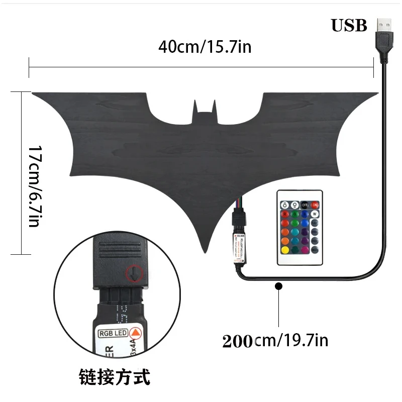 Creative wooden background wall decoration USB wall light remote control 16 color decorative night light cable 2 meters