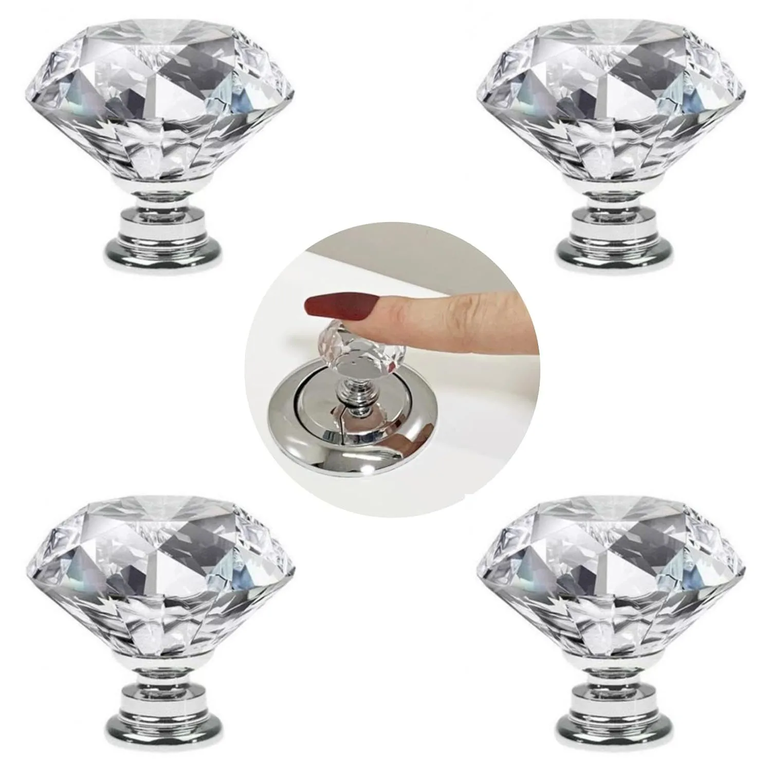 4 шт., ромбовидная хрустальная кнопка для унитаза, кнопка-толкатель для унитаза, украшение для ванной комнаты, украшение для женщин, длинный дизайн ногтей