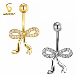 Women Girls Zircon Bowknot Belly Button Rings Hypoallergenic Beautiful Gifts 6-16mm Medical Piercings Jewelry Ornament Navel Bar