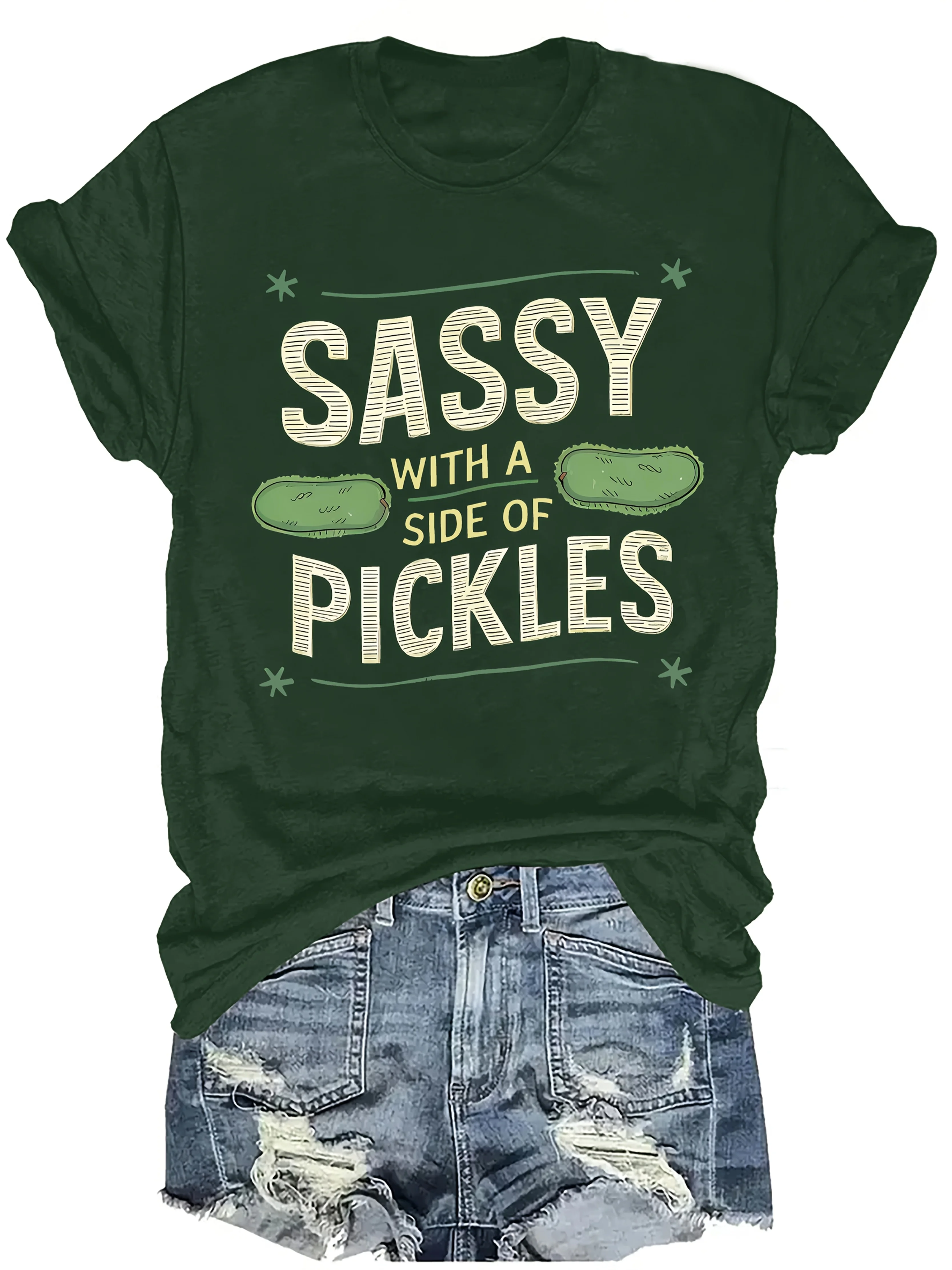 Sassy With A Side Of Pickles Women's Tee - Funny Food Graphic, Casual Top