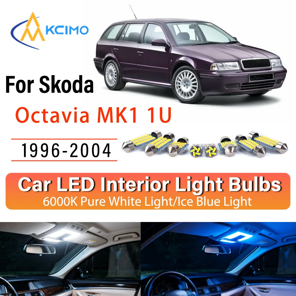 Kit de remplacement de lampes intérieures LED à éclat persistant pour Skoda Octavia MK1 1U 1996-2004 : éclairage de dôme, de tableau de bord et de coffre, amélioration des lampes de cabine