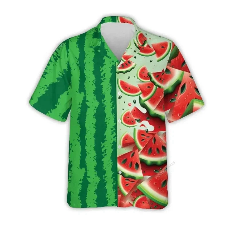 Funny Watermelon Print Hawaiian Shirts for Children Boy Clothes Short Sleeve Fashion Summer Beach Kids Girls Blouses Button Tops