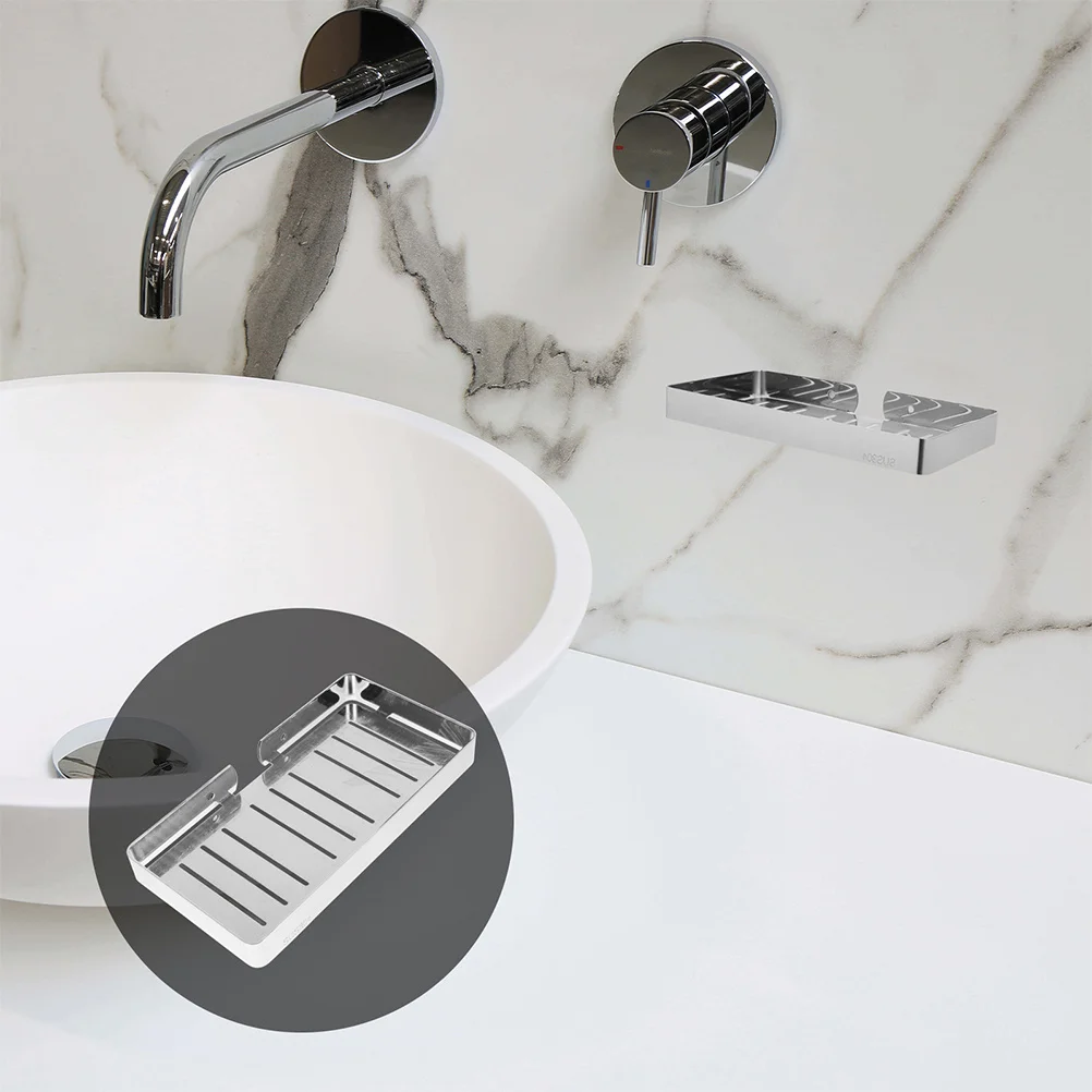 

Wall-Mounted Stainless Steel Soap Dish Self-Draining Tray No Drill Installation Bathroom Accessory Anti-Slip Design