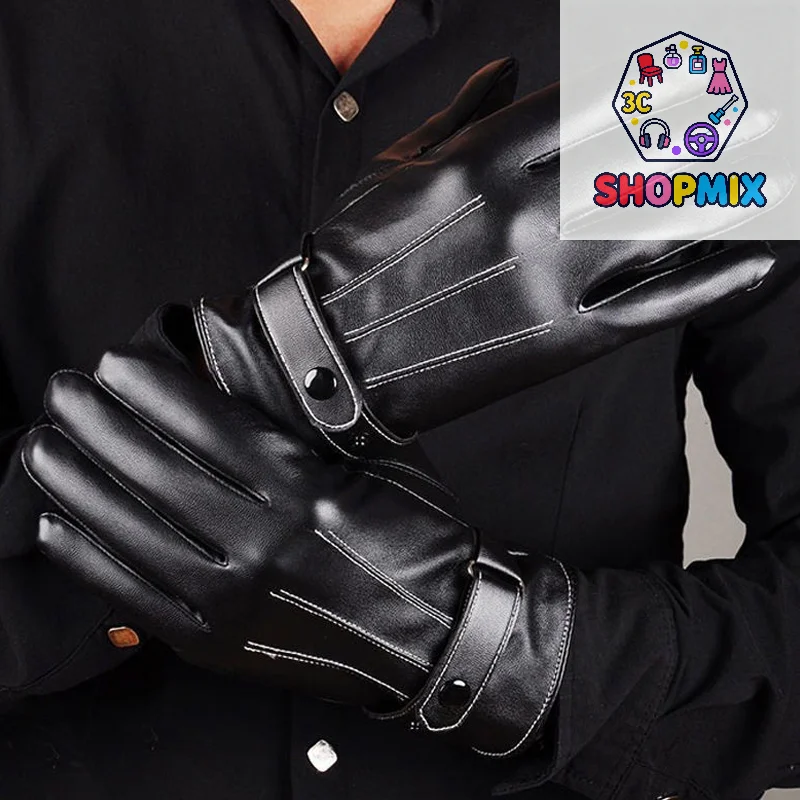 

Мужские зимние перчатки из искусственной кожи черного цвета с кнопками, теплые варежки для активного отдыха, вождения, катания на лыжах, ветрозащитные перчатки для мужчин, зимние товары