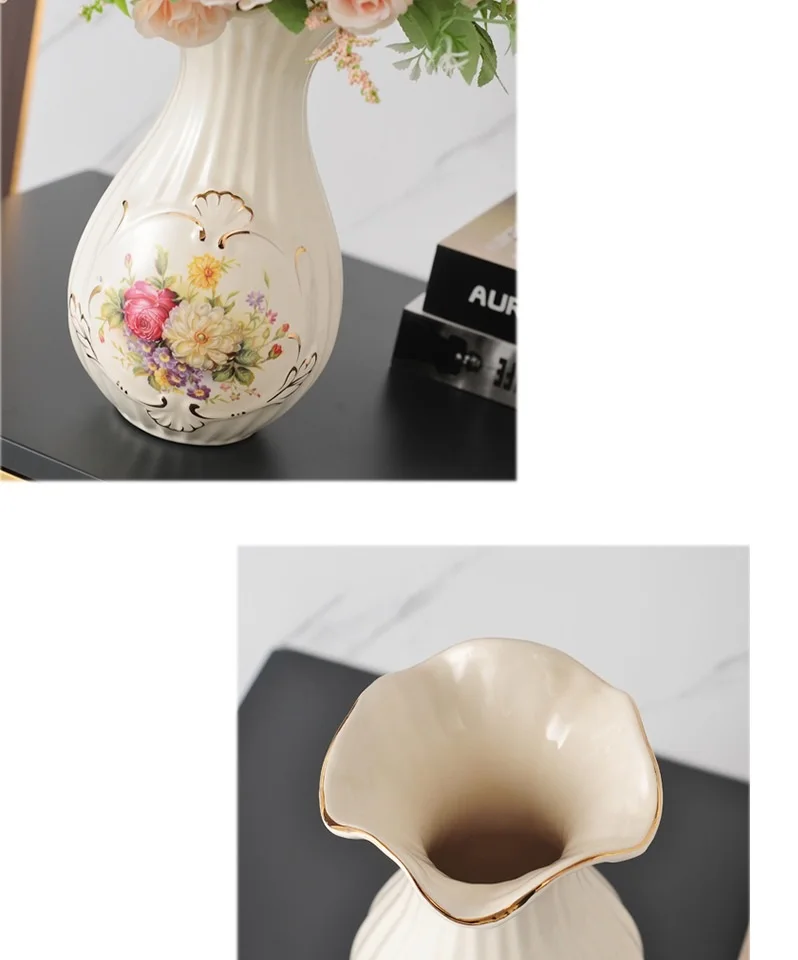 Ceramic vase 3D Stereoscopic dried flowers arrangement wobble plate living room entrance ornaments home decorations