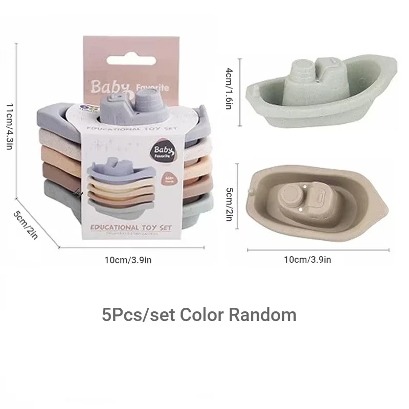 아기 목욕 장난감 스태킹 보트 장난감 다채로운 조기 교육 지능 선물 보트 모양의 스택 컵 접이식 타워 아기 장난감