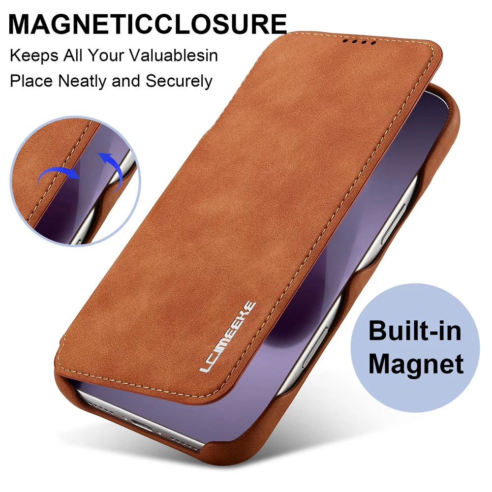 Leather Flip Wallet Card Slots Magnetic Phone Case for IPhone 17 Air 16 Pro Max 14 15 Plus13 12 Mini 11 XS X XR Stand Cover