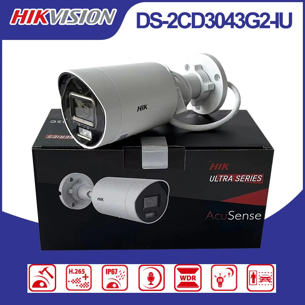 Cámara IP inteligente Hikvision DS-2CD3043G2-IU de 4MP, serie Ultra, 120dB WDR H.265+, micrófono PoE IP67 IK10, cámara CCTV de vigilancia para el hogar y exteriores
