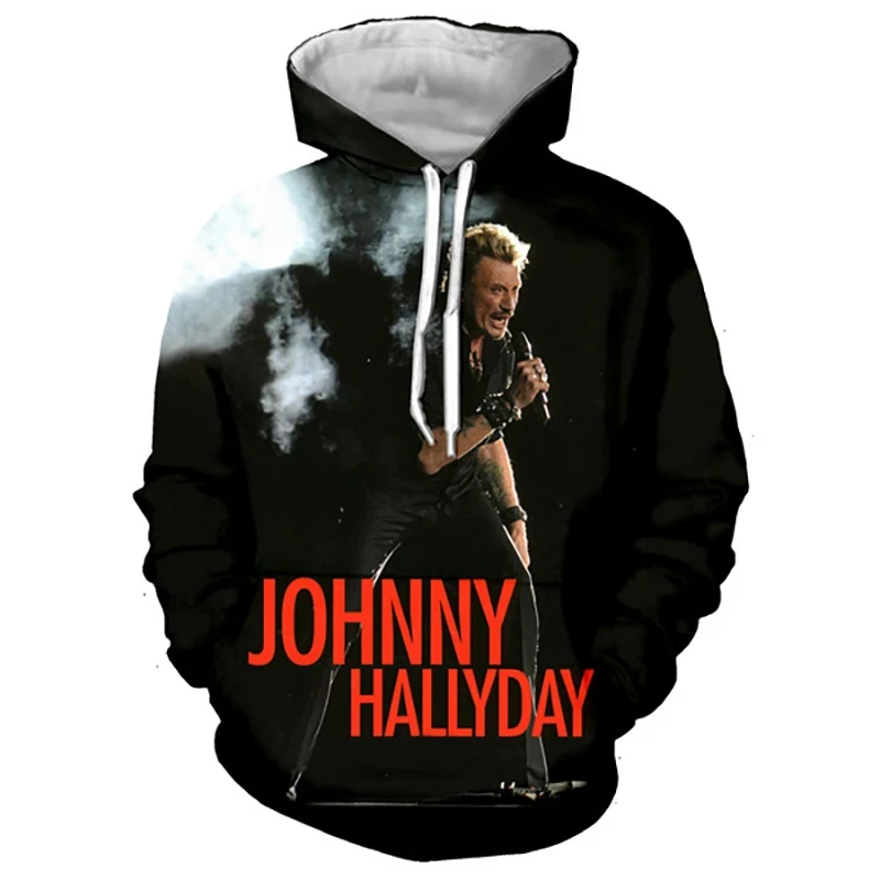 Sweat à capuche Johnny Hallyday imprimé 3D pour hommes, sweats à capuche College, chanteur de rock populaire, PVD, vêtements pour enfants, France,