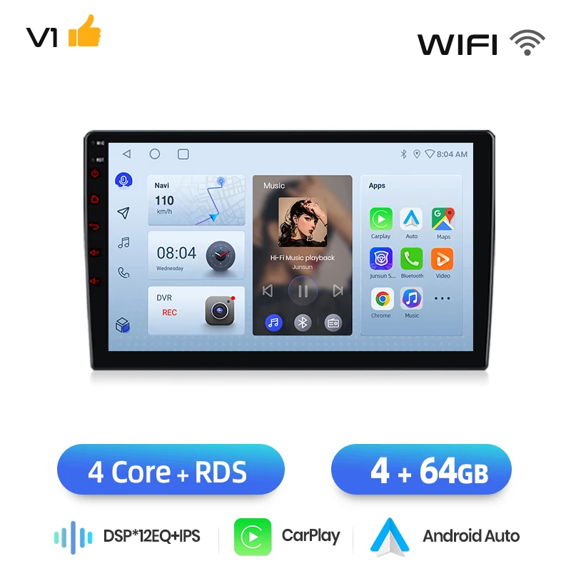 Junsun voor Hyundai Santa Fe 2 2006-2012 9 Inch 4GB 64GB Android 13 Car Stereo GPS Navigatie Carplay Auto Radio DSP Bluetooth FM Ondersteuning Stuurwielbediening USB AUX Ingang Achteruitrijcamera