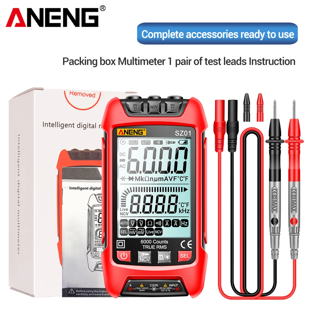 6000 Counts Digital Display Multimeter Auto Range True RMS Handheld Digital Multimeter Resistance Frequency High Precision Tools