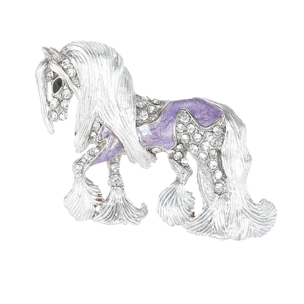 Pretty Elegant White Horse Lapel Pins Dazzling Racehorse Crystal Brooches
