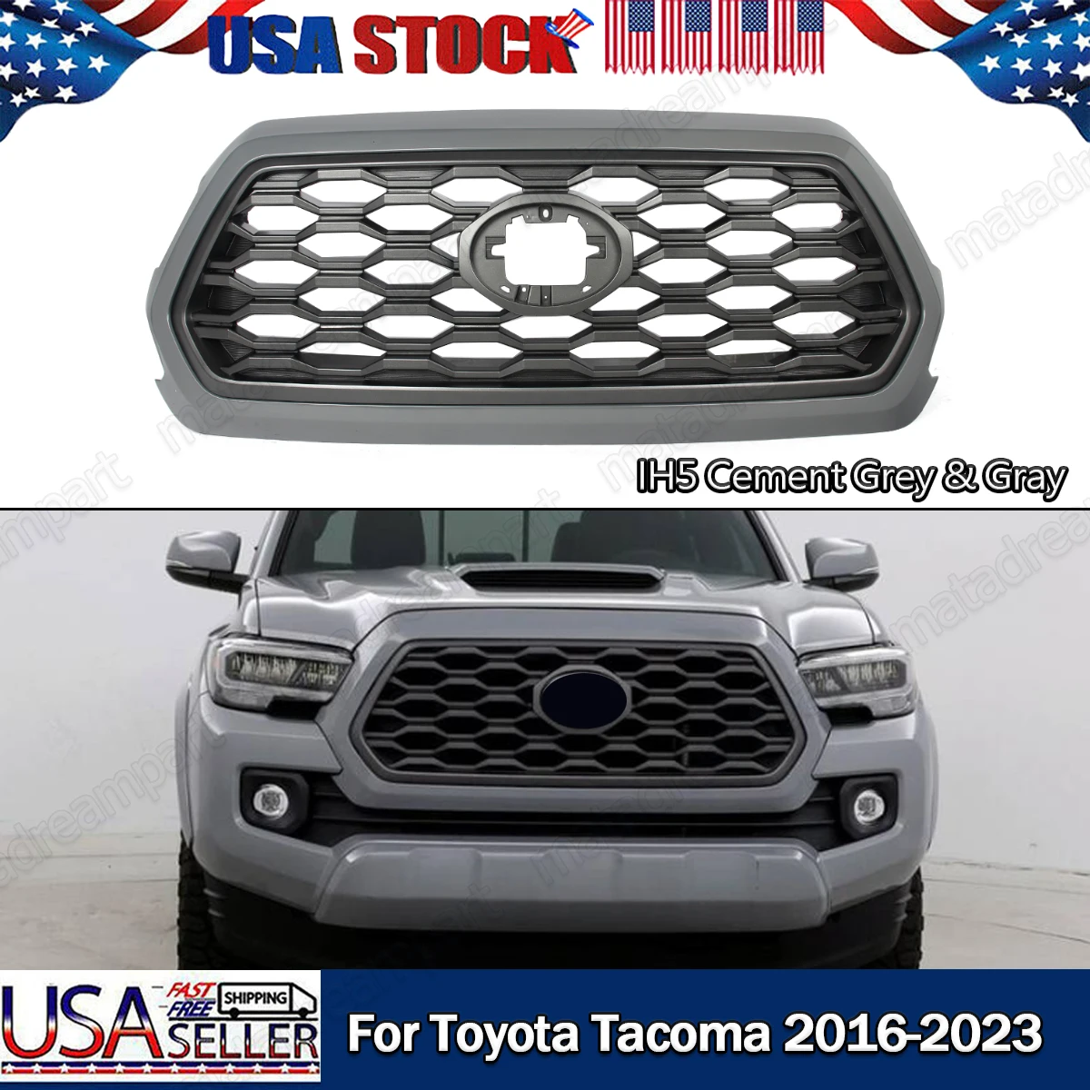 Magickit Modified Grille Replace For 2016-2023 Toyota Tacoma 2021 TRD Front Bumper Grille Radiator Grills Insert IH5 Cement Grey