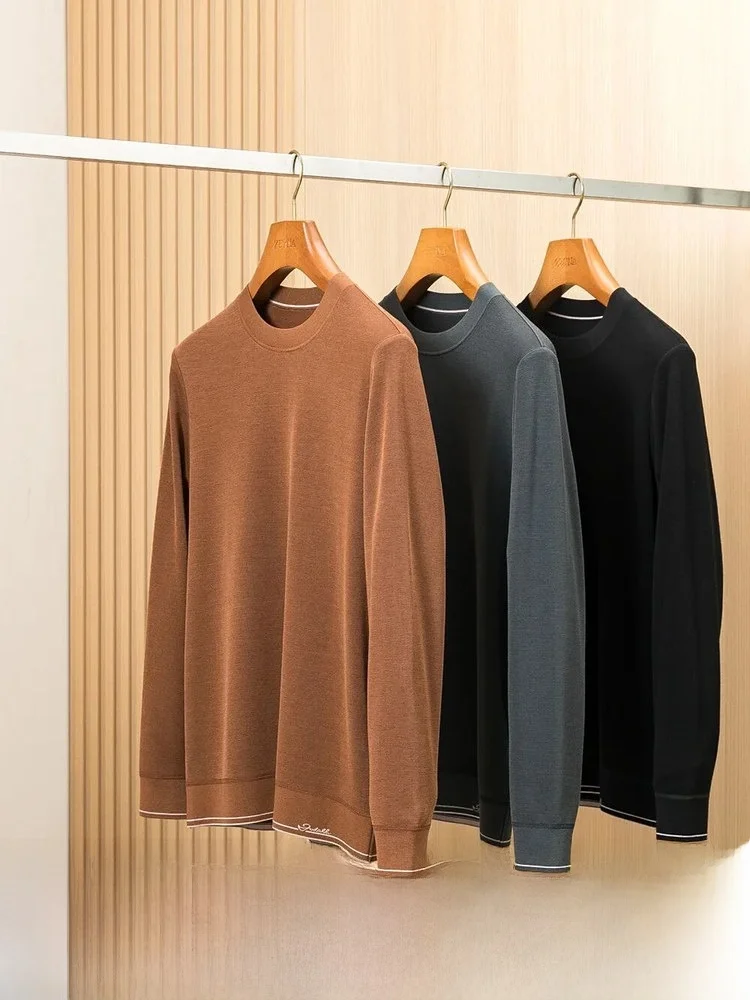 

High-End Men's Wool Knit T-irt Pure Color Camere Sweater Faionable Urban Sle Daily Wear Long Sve round Ne Warmth