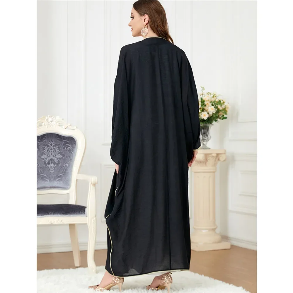 عباية سوداء مفتوحة للنساء المسلمات سترة كيمونو فضفاضة دبي تركيا قفطان ملابس إسلامية عيد رمضان عبايات رداء جلابية