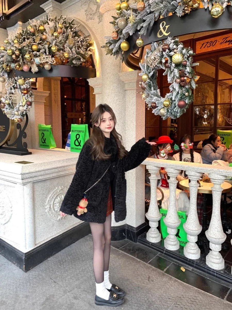 Autunno Inverno New Sle Donna Thiened Lunghezza media Pelliccia di agnello Jaet Cappotto ecologico in pelle artificiale Rad Sle Faio...