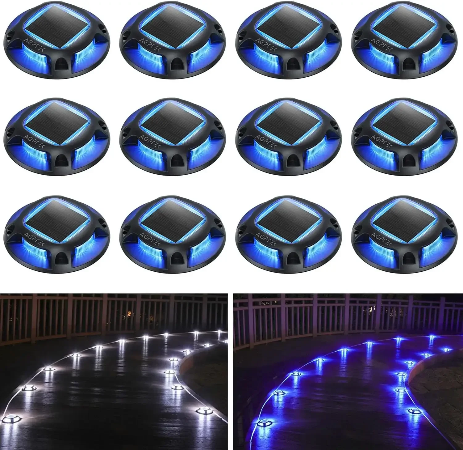 Solar Driveway Lights Outdoor 12 Pack, 2 Color Modes LED Deck Dock Marine Waterproof Security Marker Lights for Step Sidewalk St