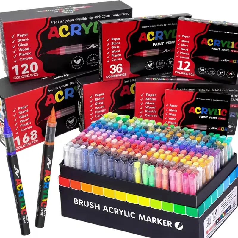 

12-240colors Acrylic Paint Pens Markers Brush Tip Paint Markers for Rock Painting Wood Canvas Stone Christmas Gift DIY Crafts