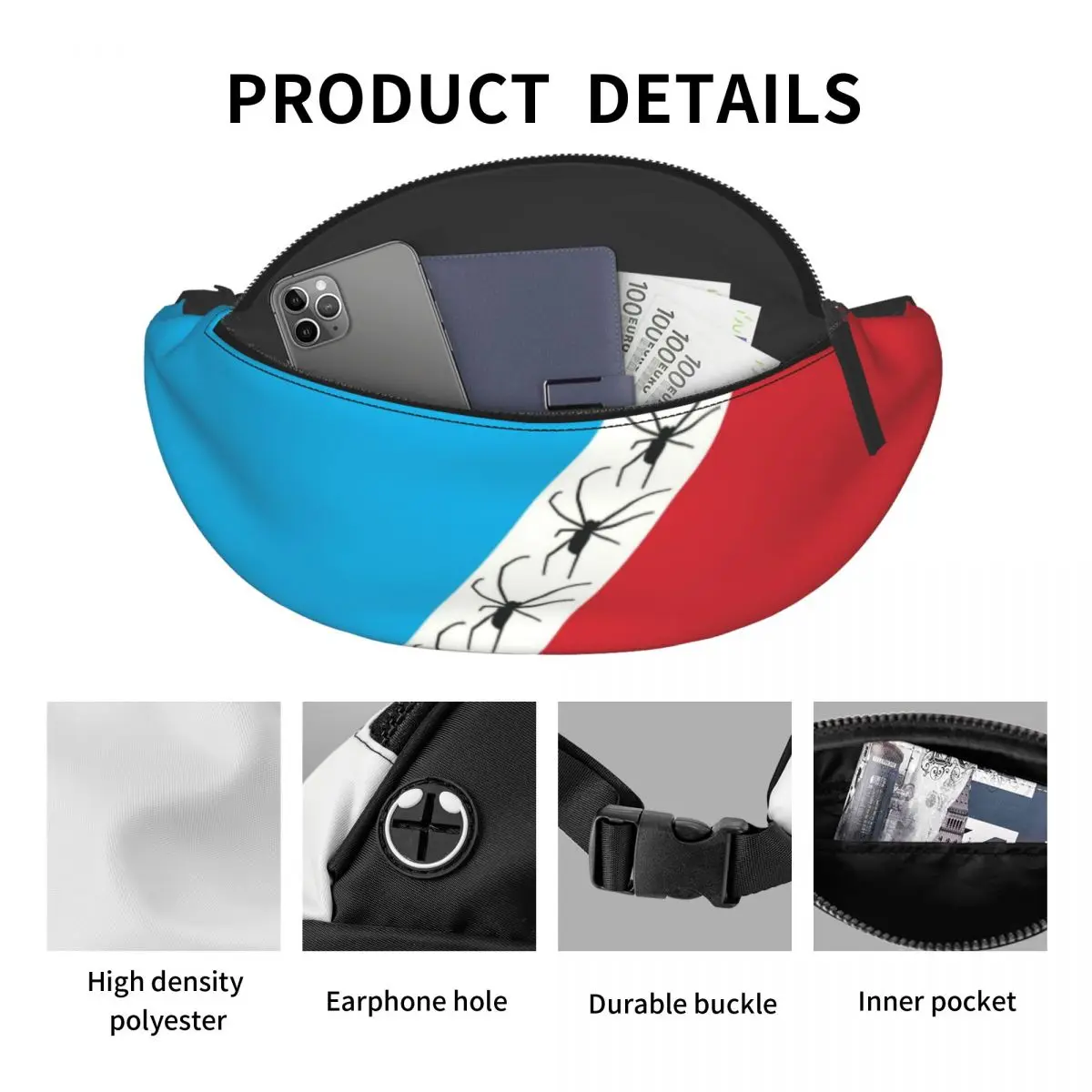 Aranhas personalizadas rastejando Fanny Pack para mulheres e homens, Cool Animal Crossbody, saco de cintura, viagem, caminhadas, telefone Money Pouch, preto