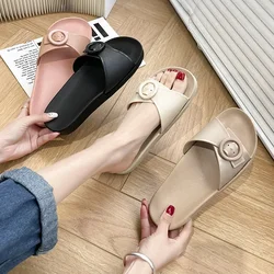 Soft Sole Indoor Slippers Women Luxury Brand New Summer Non-Slip Beach Sandals Woman Fashion Buckle Platform Flip Flops