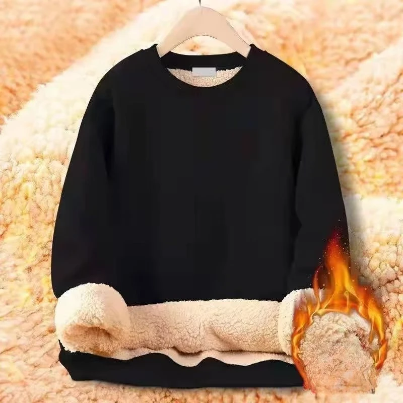 Herren Neues Winter-warmes, mit Fleece gefüttertes T-Shirt, dick, Rundhalsausschnitt, solides Basic-Pullover-Sweatshirt, Thermo-Unterwäsche, Oberteile, Kleidung – Detail 7