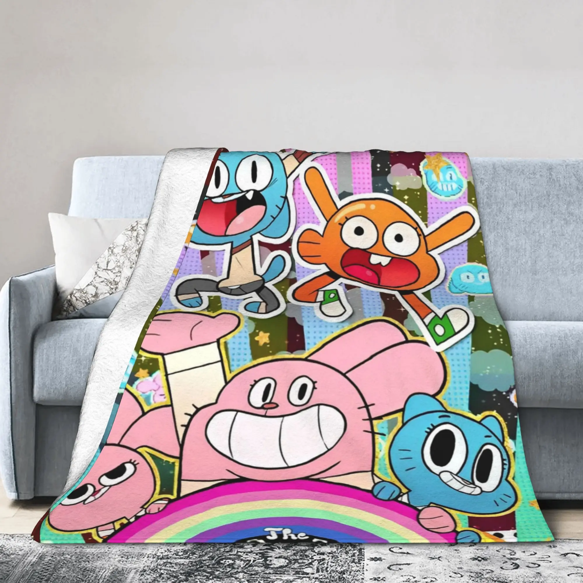 Gumballs Cartoon Game  Blanket Flannel  Super Warm Throw Blanket for Airplane Travel Bedspread
