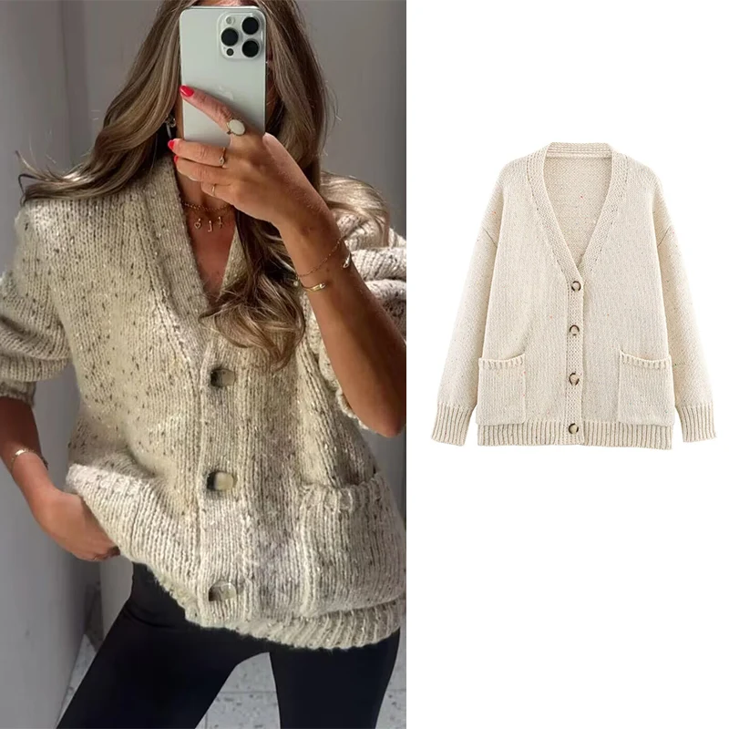

Новые женские куртки-свитера, осень 2024, новая мода, свободные вязаные теплые свитера с v-образным вырезом, женский шикарный молодой свитер-кардиган