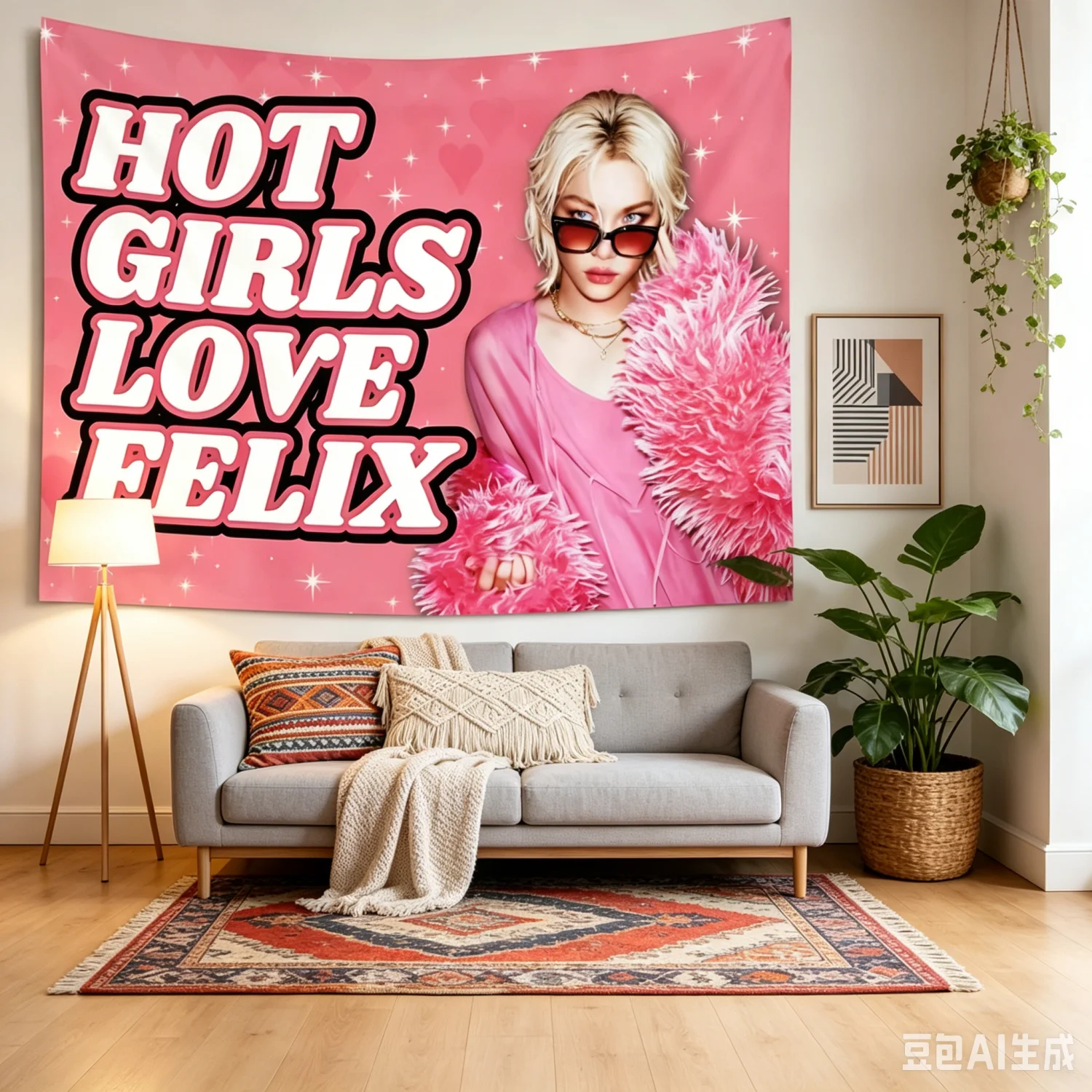 Aesthetic Kpop Tapestry SKZ F-Felix Popular Girl Love Concert Banner Pink Background Cloth Bedroom Tapestry Fans Birthday Gift