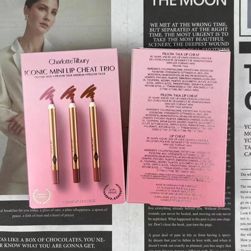 Set de 3 Lápices Labiales y 3 Delineadores de Labios Charlotte Tilbury, Set de 3 Brillos Labiales, Brillo Labial Unreal Lips Healthy Glow Nectar Oi, Cosméticos Naturales de Larga Duración