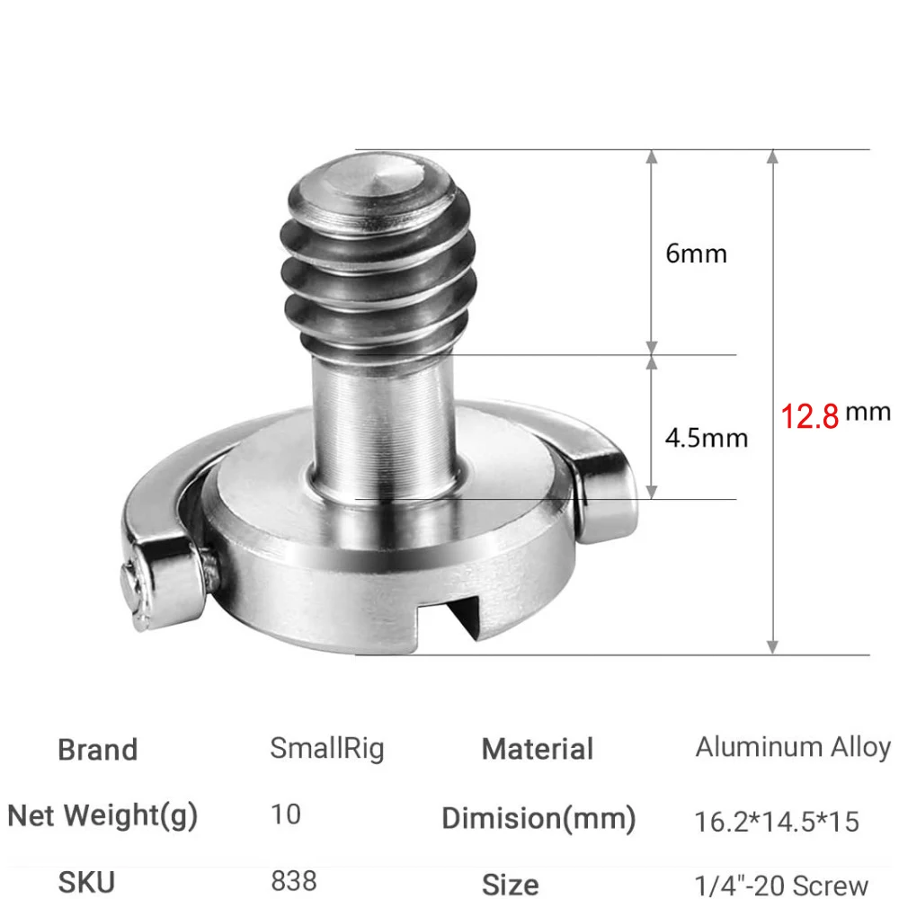 Wrumava 5PCS Portable Metal 1/4 Camera Screw for Quick Release Plate 1/4inch Folding C-ring Adapter Tripod Monopod Camera Plate
