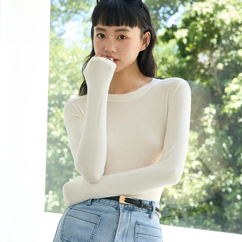 

Autumn and Winter Bottoming Shirt Women's Wool Crew Neck Warm Knitted Sweater Solid Color Long-sleeved Top