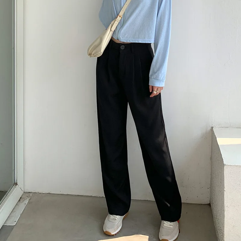 Korean Women Loose Suit Wide Leg Pants Elegant Office Lady Casual Straight Trousers Harajuku Fashion High Waist Solid Pants