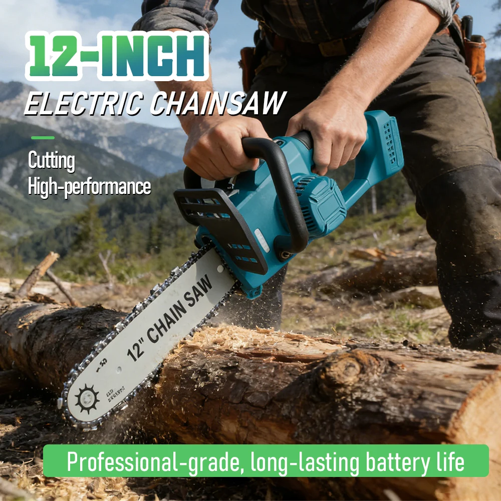 

12 Inch Cordless Brushless Electric Chain Saw with Digital Display 1800W Rechargeable Wood Logging Cutting Power Tool For Makita